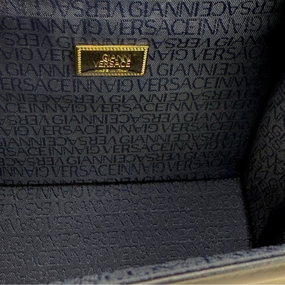 Versace Dark blu and Gold Satchel with Structured Shape and Adjustable Strap - Picture 10 of 10